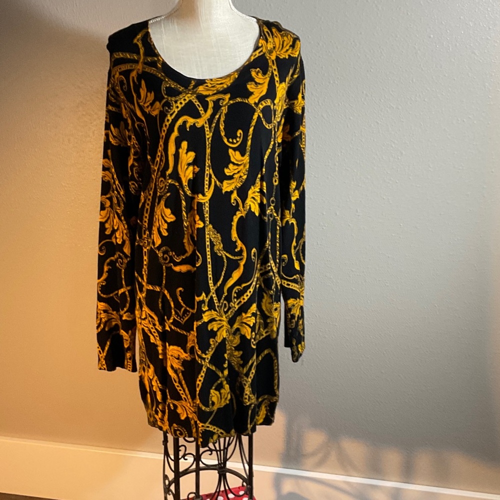 Boston Proper Black and Gold Long Sleeve Dress
